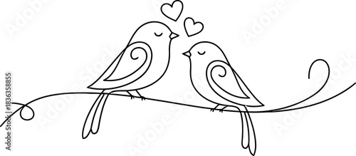 Elegant Line Art Two Birds in Love Perched on a Delicate Branch minimalist