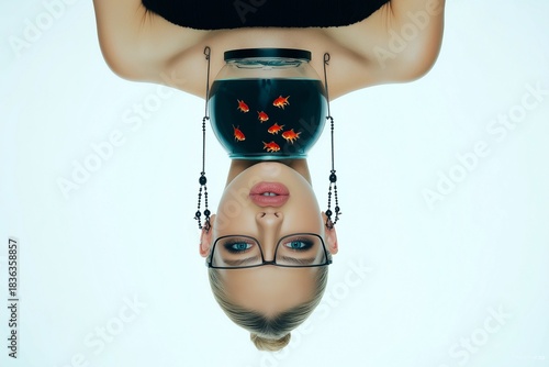 Upside-down fishbowl head portrait