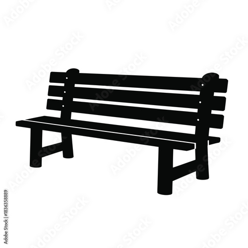 Classic black wooden park bench isolated on white background