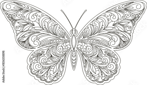 Intricate Butterfly Design A Detailed Black and White Illustration for Coloring or Creative Projects