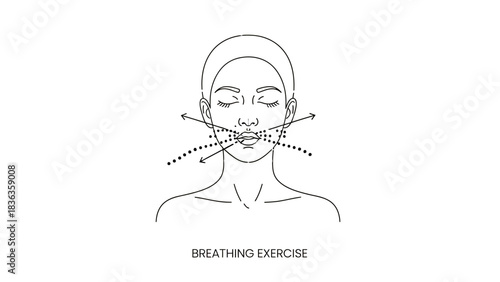 Breathing Exercise Illustration Woman s Face with Arrows and Dots Indicating Airflow and Breathing Techniques