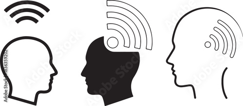 Telepathy, Mind Communication, and Wireless Brain Signal Concept - Human Head with Wi-Fi Waves
