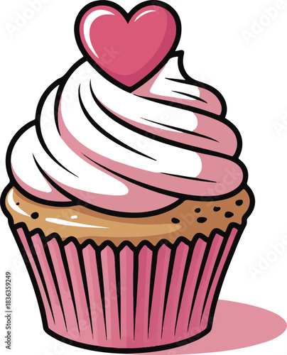 colorful cupcake with heart topping vector, soft shadows