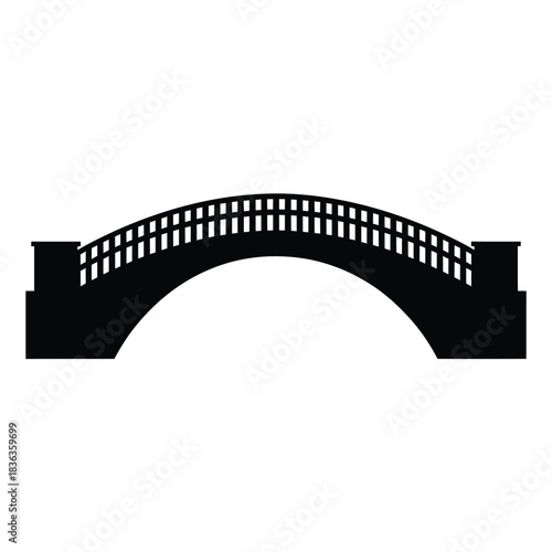 Black silhouette of an arched bridge with decorative railings
