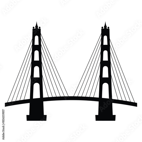 Iconic golden gate bridge silhouette against a white background