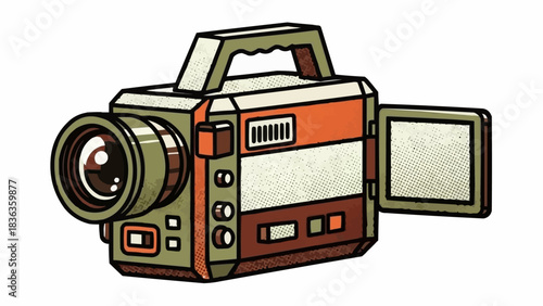 Vintage video camera illustration captures retro filmmaking technology and design.