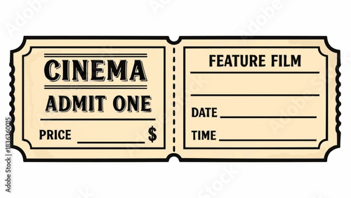Vintage Cinema Ticket for Feature Film Admission.
