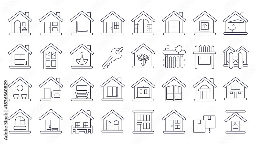 Fototapeta premium Collection of various house outline icons, representing different home styles.