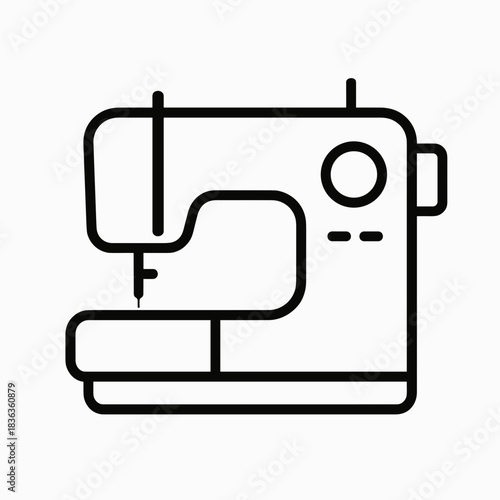 Minimalistic black-and-white sewing machine illustration in clean vector style
