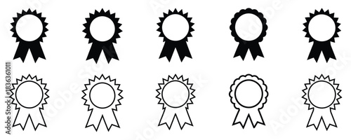 Celebrate achievements with these diverse award ribbon icons,Set of quality premium icons,  approved or certified medal, achievement badge vector illustration. Verified, quality symbol, 