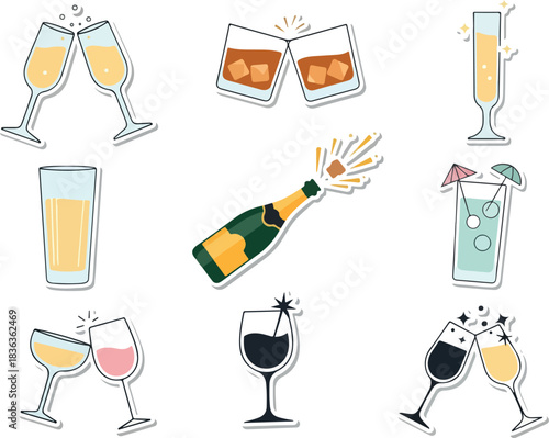 Celebratory Drinks Collection Toast to Good Times with a Variety of Beverage Icons