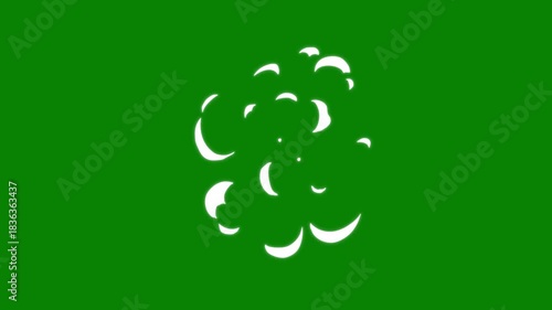 Smoke puff dust blast explosion animation fx pack, realistic fire jet shockwave alpha channel loop vfx flash comic cartoon overlay stream chroma key background frame by frame on  green screen. 4K