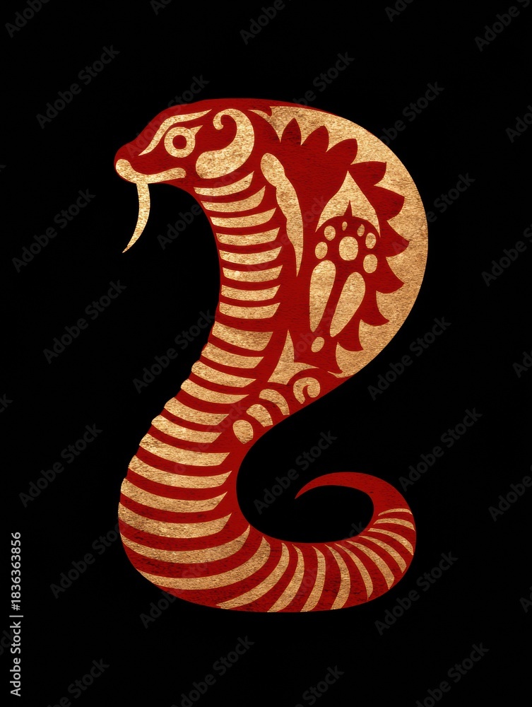 Fototapeta premium Cobra Hood Raised as a Symbol of Guardianship in Hindu Culture Showcasing Intricate Patterns and Colors