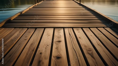 Walking on a wooden pier at sunset.