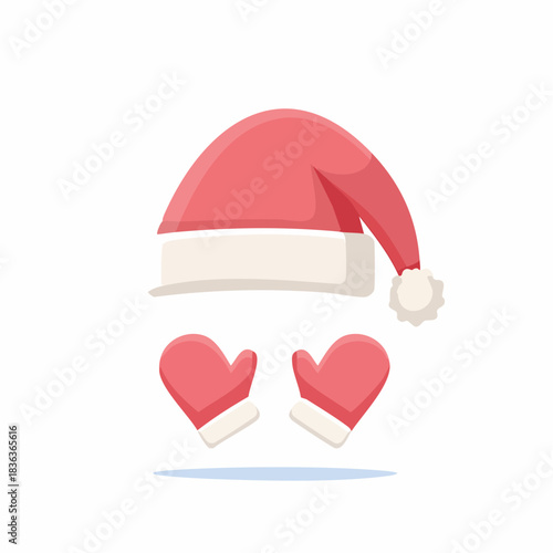 Festive Santa Claus Hat and Mittens Illustration for Holiday Cheer and Christmas Celebrations