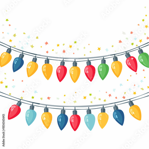 Festive string lights illustration Colorful bulb garlands for holiday decorations, celebration concept