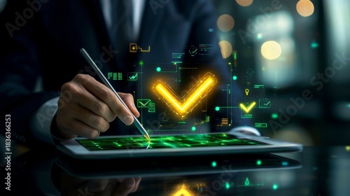 Digital Quality Certification and Approval Process with Holographic Checkmark Interface