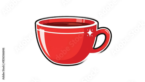 Red Coffee Cup Filled With Dark Beverage.