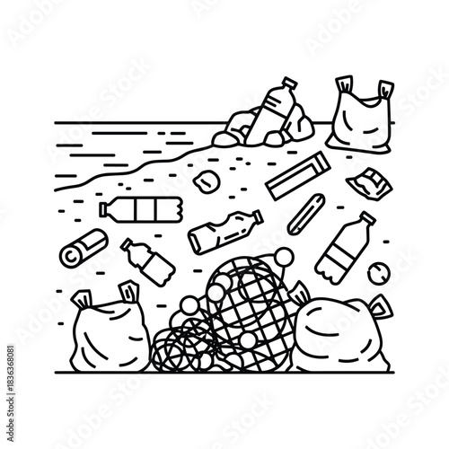 Ocean pollution with plastic waste and garbage on beach shore