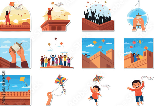Celebrating Makar Sankranti Kite Festival Illustrations