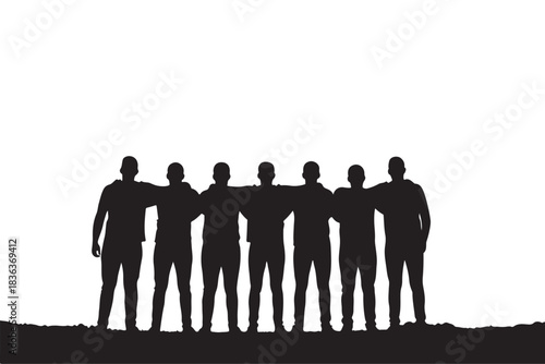 International Mens Day White Silhouette Seven Men Arms Around Shoulders