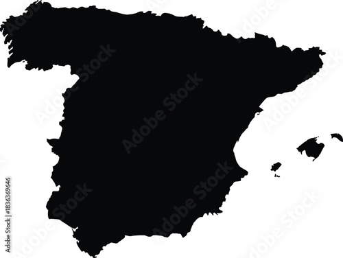 Silhouetted map of spain including the canary and balearic islands vector illustration