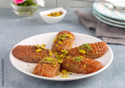 Canvas Print Turkish traditional sherbet dessert; kalburabasti