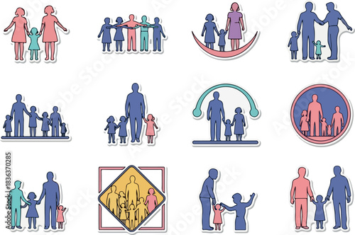 Diverse Family Stickers Silhouette Icons for Inclusive Design Projects