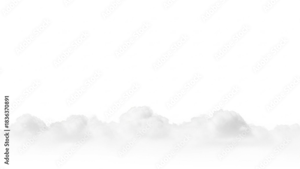 Obraz premium Realistic Soft White Clouds Forming Horizontal Band Near Bottom with Clean Upper Area and Subtle Transparency on White Background