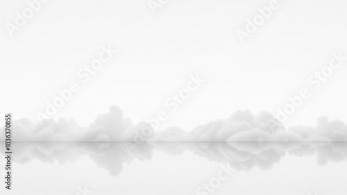 Realistic Soft White Clouds Forming Horizontal Band Near Bottom with Clean Upper Area and Subtle Transparency on White Background