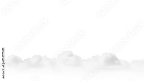 Realistic Soft White Clouds Forming Horizontal Band Near Bottom with Clean Upper Area and Subtle Transparency on White Background