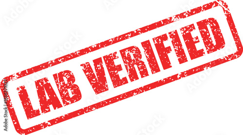 A red lab verified rectangular stamp displaying texture, showing a transparent background confirms authenticity