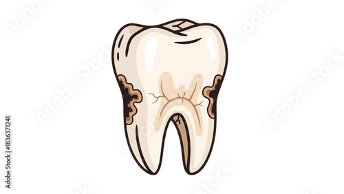 Illustrative representation of a single tooth exhibiting significant decay and prominent cavities, symbolizing poor oral health