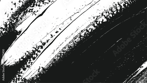 Black and White Abstract Grunge Paint Brush Stroke Texture Background Isolated on Transparent Background