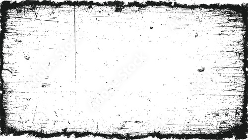 Black and White Grunge Texture Frame Border Overlay for Vintage Design Projects Isolated on Transparent Background
