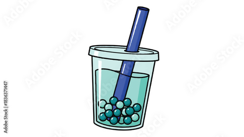 Cartoon illustration of a refreshing bubble tea drink with a straw.