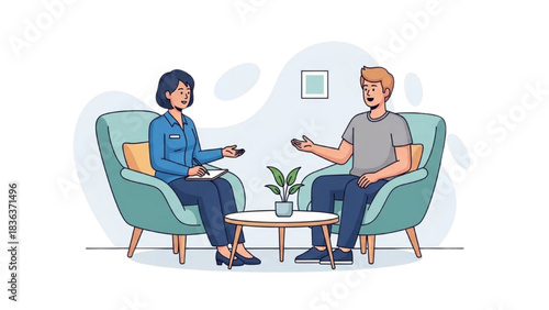 Therapy session between a psychologist and a patient, discussion about mental health