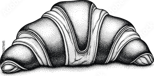 Delicious fresh baked croissant bread pastry dessert stipple dot texture engraving style vector illustration drawing breakfast food sweet treat