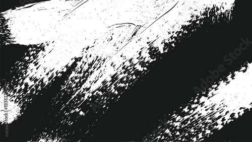 Bold black and white abstract paint brush stroke texture background design element isolated on transparent background
