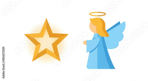Golden star and angel illustration representing hope and guidance