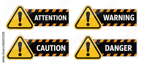 Warning signs. Attention sign, warning sign, caution sign, danger sign