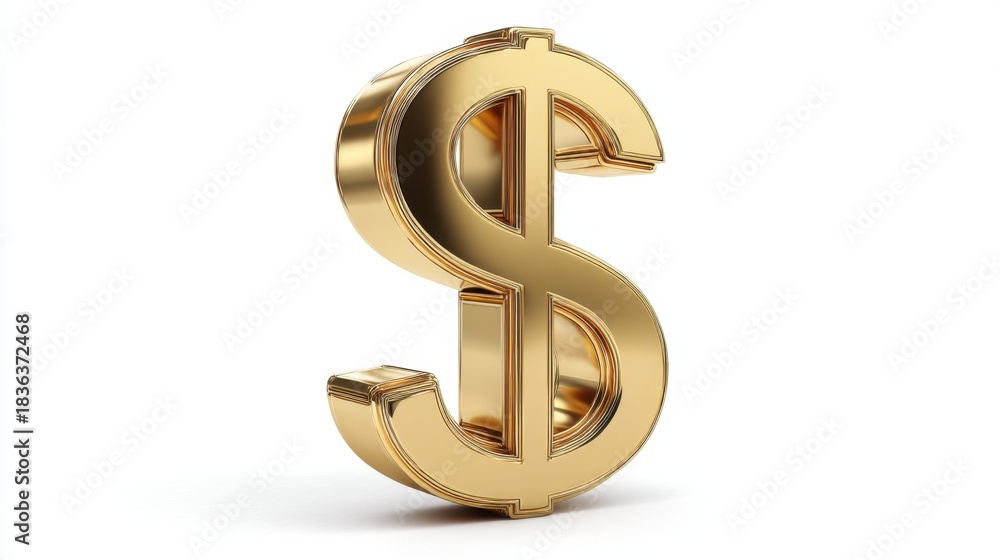 Fototapeta premium A shiny golden dollar sign stands prominently in a clean neutral setting. The symbol represents wealth investment and financial success capturing attention with its reflective surface.