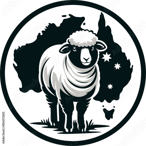 
Logo design of a sheep in a circle and the country of Australia
