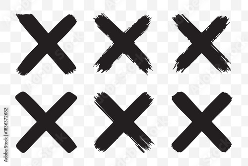 Hand-drawn cross marker set. Grunge x sign. Delete icon . Reject icon . Vector illustration.