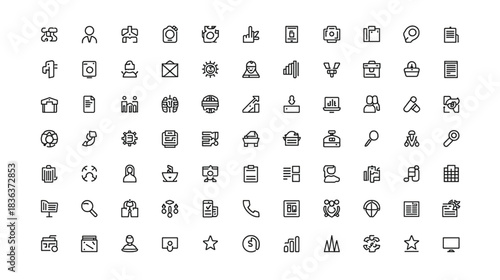 A collection of user interface icons for web and app development, featuring diverse symbols for various functions