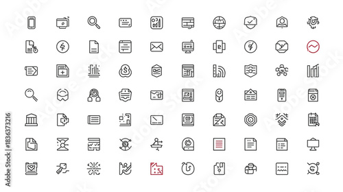 Diverse collection of modern line art icons representing various concepts and categories, perfect for digital interfaces and design projects