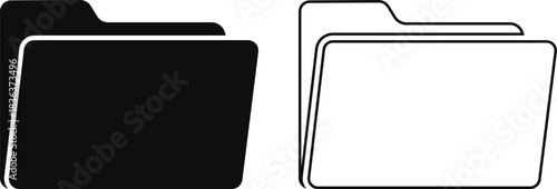 Two folder icons one solid black and one outlined on transparent background isolated on transparent background