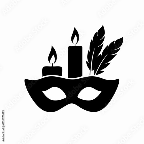 Masquerade mask with candles and feathers, representing mystery and celebration