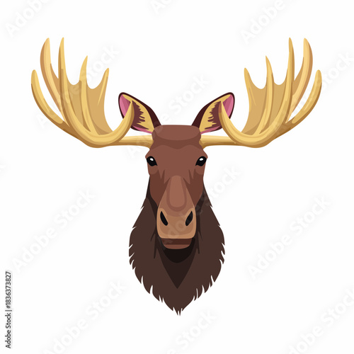 Detailed Digital Illustration of a Majestic Moose Head with Impressive Antlers Isolated