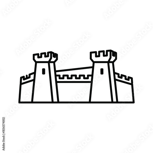 Castle Wall with Towers Line Art Icon